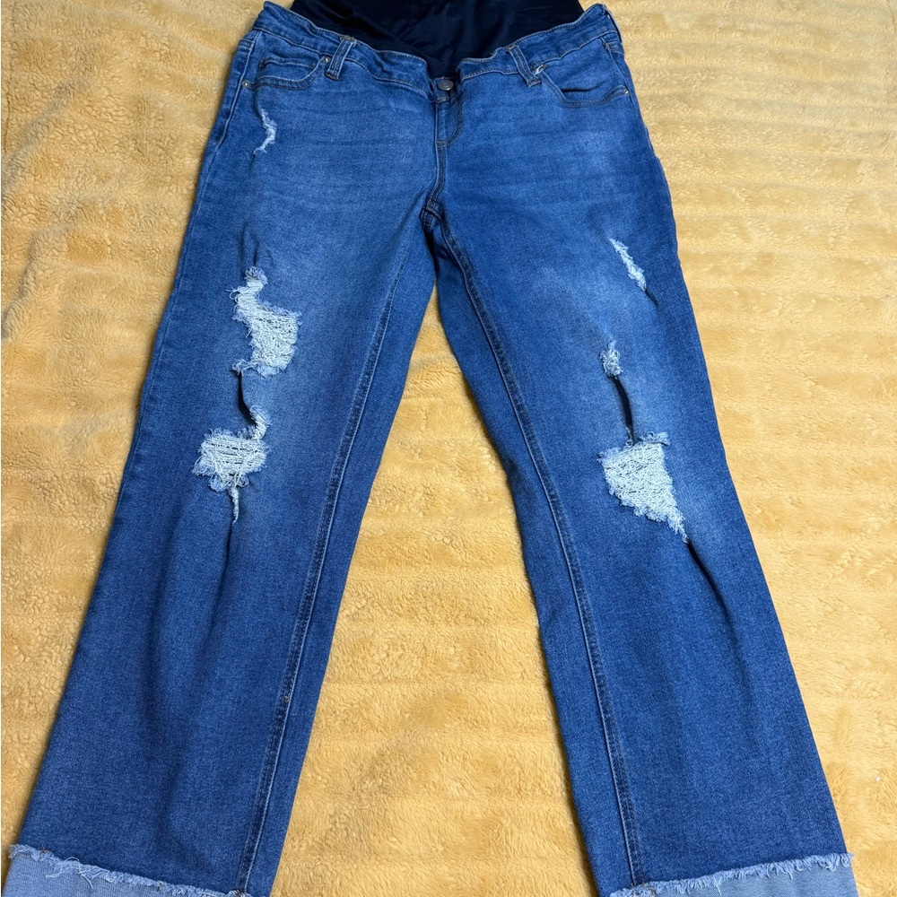 Maternity Distressed Blue Jeans